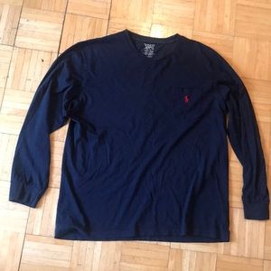 Navy polo long sleeve pocket T